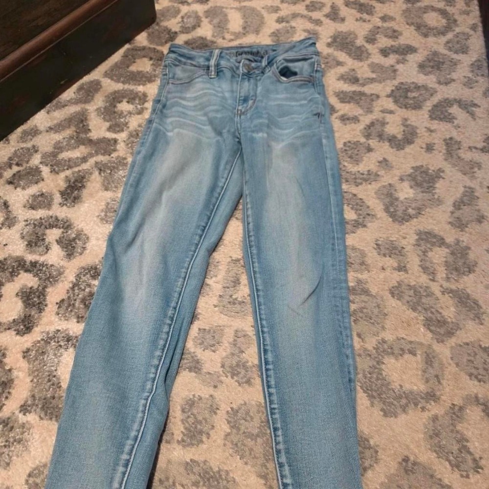 American Eagle Next Level Stretch Skinny Jeans Light Wash Blue Size 0 Short